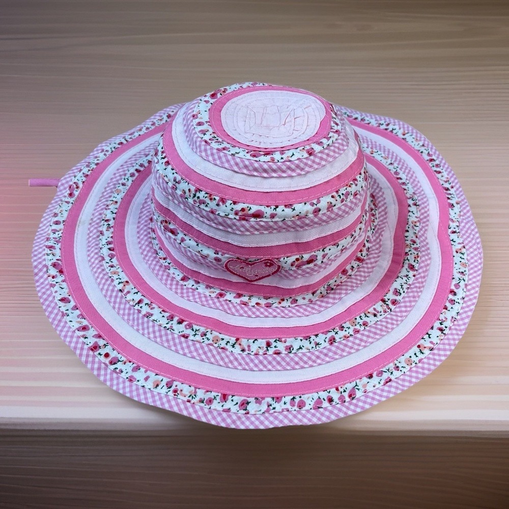 Millymook Sweetheart Girls Size Pink Gingham & Floral Floppy Sun Hat